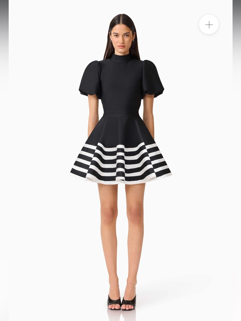 elliatt ninette black & white puff sleeve knit fit & flare mini dress large NEW